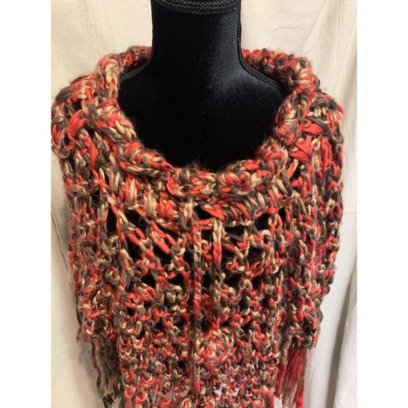 Lpogee Worldover Poncho Womens Small Multicolor Open Chunky Knit Festival Poncho - Picture 3 of 11